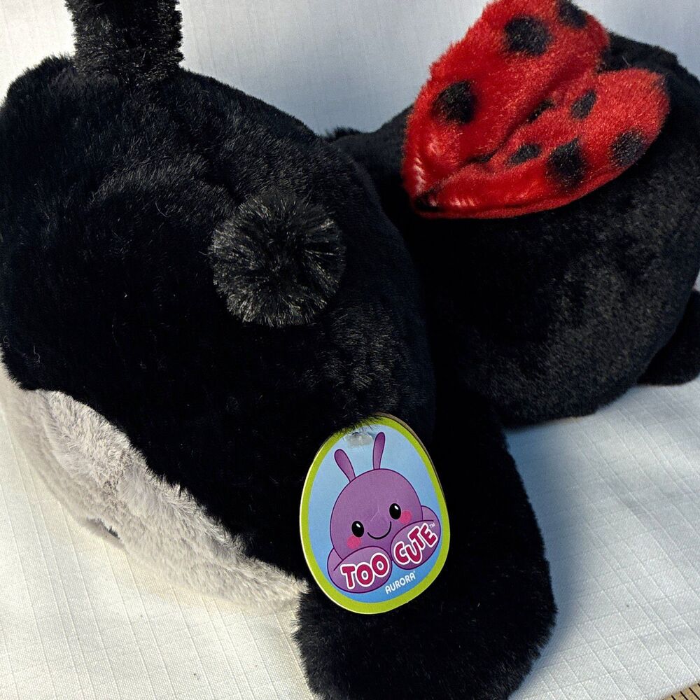 Aurora Too Cute Ladybug Plush ladybug Stuffed Animal, Small 6-14 in, Black/Gray